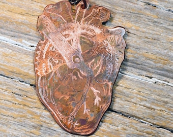 Cranked Heart Hand Engraved Bicycling Obsessed Copper Necklace : Bike8