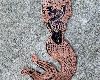Vintage Nautical Mermaid Tattoo Sailor Jerry Necklace Hand Engraved & Heat Patinaed, Classic Tatto Flash Inspired: Inkd51