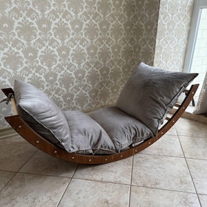 Rocking Lounger with Cushion, Multifunctional Wooden Arch for Kids & Adults, Handmade Garden Rocker, Eco Friendly Relax Seat for Living Room