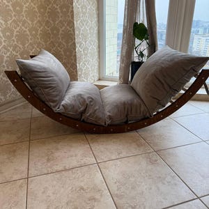Wooden Swing with Cushion, Climbing Arch and Garden Lounger for Kids & Adults, Eco Friendly Relax Chair for Living Room or Outdoor Spaces