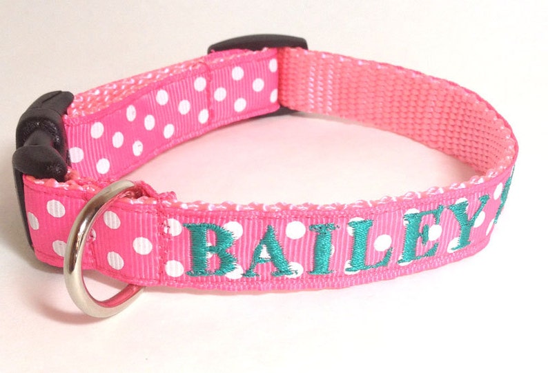 Pink Polka Dot Dog Collar Personalized Dog Collar Etsy