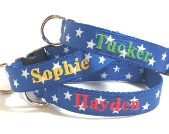 Personalized Dog Collar- Blue with White Stars Dog Collar