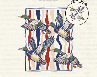 Patriotic Mallard Duck PNG, Trendy Mens Front Back, USA Duck Hunting Sublimation, American Waterfowl Graphic, Hunting, Digital Download