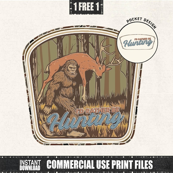 Bigfoot Hunting PNG, Sasquatch Cryptid Sublimation Design, FunnyOutdoorsman Clipart, Rustic Hunter Gift, Funny Sasquatch Carrying Deer, Camo