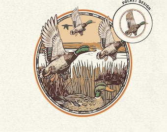 Flying Mallard Duck PNG, Camo Ducks, Retro Duck Clipart, Waterfowl Vintage Art, Outdoorsman Rustic, Hunting Duck Graphic, Instant Download