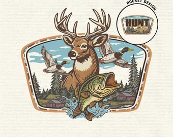 Hjort och anka fiske PNG, jakt fiske Clipart, friluftsmänniska sublimering, kamouflage jakt, rustik utomhus, jakt och fiske, omedelbar nedladdning