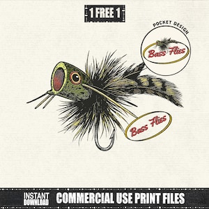 Bass Flies, png, vliegvissen lokken sublimatie ontwerp, largemouth vliegvissen afbeelding, vintage visser, visser vliegbinden, (digitale download)