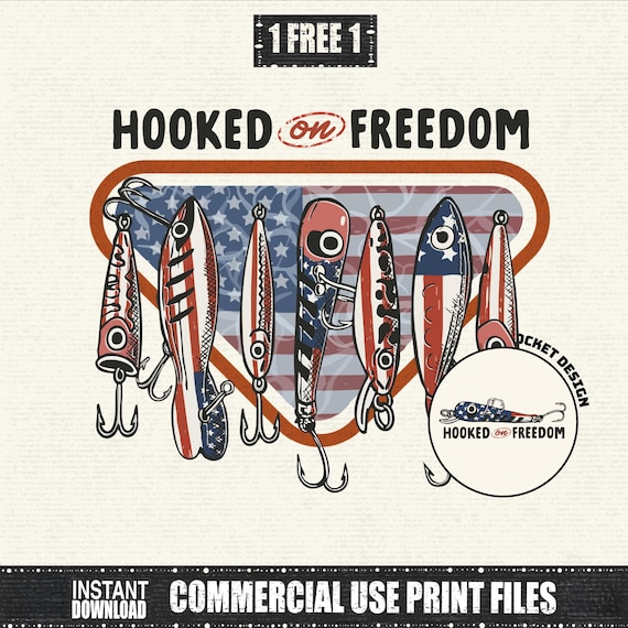 4th of July Fishing Lure PNG, Patriotic Fishing Sublimation, American Flag Fishing Lure Graphic, Hooked on Freedom American Digital Download