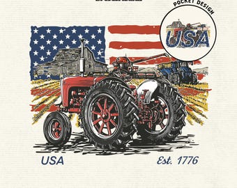 Patriotic Tractor PNG, American Flag Farm Sublimation, 4th of July, USA Country Graphic, 250Years of America, Retro Farmer, Digital Download