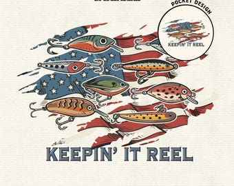 Keepin' It Reel PNG、7月4日釣りルアー昇華プリント、アメリカ国旗釣りルアーグラフィック、Hooked on Freedom American、デジタルダウンロード