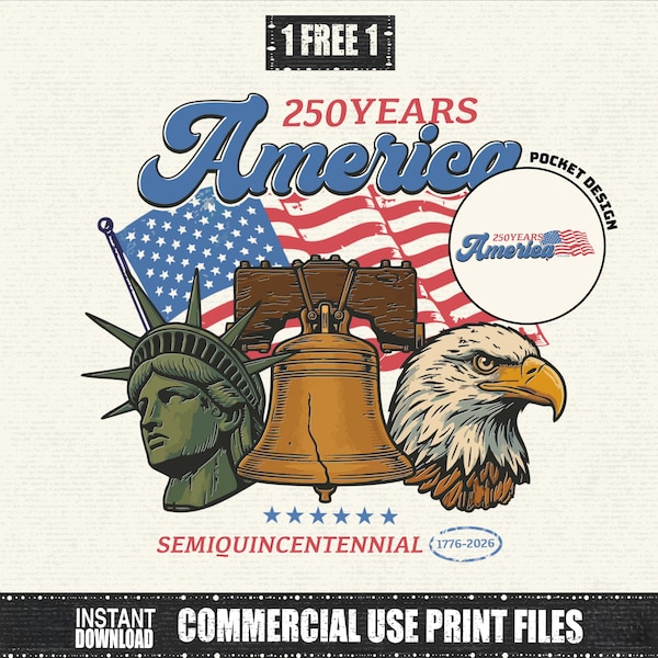 250 ans Amérique PNG, 250e anniversaire de l'Amérique 1776-2026 Sublimation, graphique aigle patriotique Etats-Unis, chemise rouge blanc bleu, téléchargement numérique