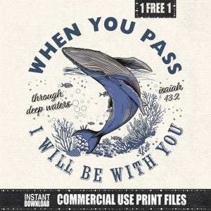 When You Go Through Deep Waters PNG, Isaiah 43:2 Christian Clipart, Ocean Lover Gift, Summer, Bible Verse Sublimation, Digital Download