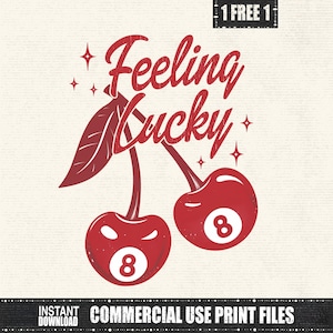 Gefühl glückliche Kirschen 8 PNG, Kirschen trendy, Retro Glücksspiel Sublimation Design, Vintage Lucky Clipart, digitaler Download für DIY Handwerk