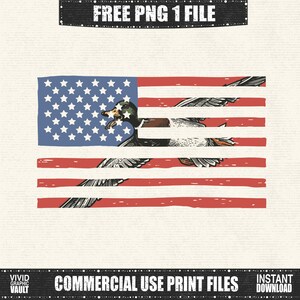 May include: A graphic design featuring an American flag with a duck illustration. The flag has red and white stripes, a blue field with white stars, and a duck incorporated into the design. The image includes the text "FREE PNG 1 FILE" and "COMMERCIAL USE PRINT FILES".