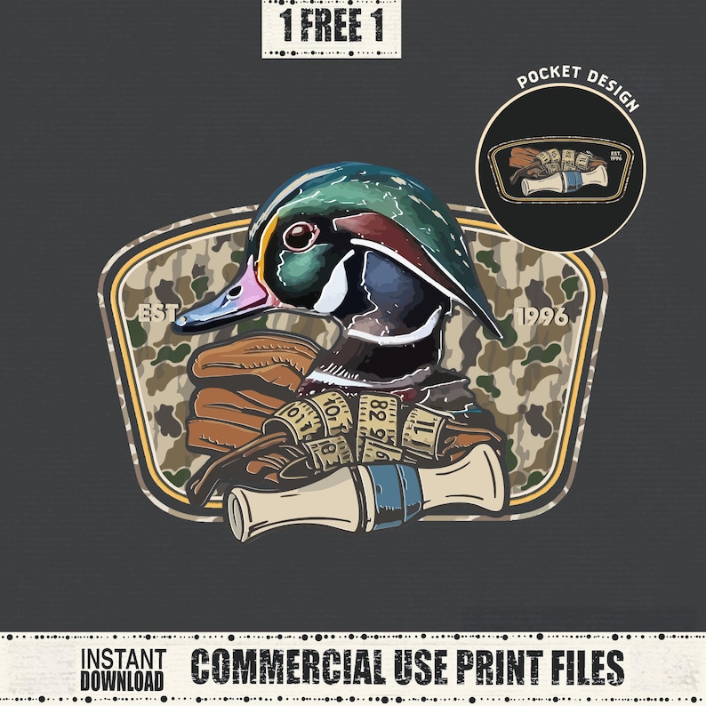 Duck Call Camo PNG, Stackin' Quacks, Duck Hunting Camouflage Design, Rustik utomhus Clipart, Flygande ankjägarens dröm, Digital nedladdning bild 2