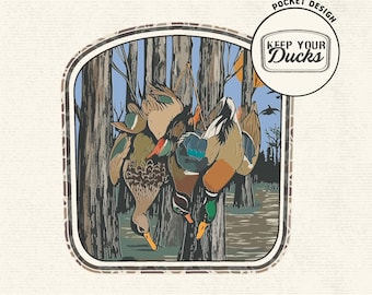 Duck Hunting PNG, Stackin' Quacks, Hanging Waterfowl on Rustic Wood, Rustic Outdoors Clipart, Flying duck hunter’s dream, Digital Download 2