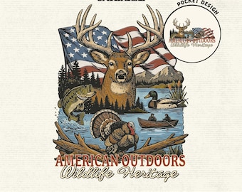 American Outdoors Hunting PNG, Deer Bass Duck Turkey Wildlife Tee Hunter Sublimation Design, USA Deer Hunting Graphic, Instant Download