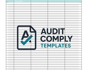 May include: A white document titled "FRUIT & VEGETABLE SANITATION MONITORING RECORD" with a grid for data entry. The document includes the "AUDIT COMPLY TEMPLATES" logo and text. Instructions are at the bottom.