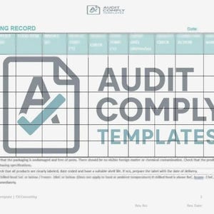 Può includere: Una griglia in bianco e nero con un segno di spunta in una casella grigia. Il testo "AUDIT COMPLY TEMPLATES" è in grigio su sfondo bianco.
