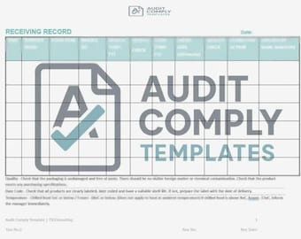 Plantilla de registro de recepción de HACCP / Lista de verificación de entrega de alimentos / Word y PDF editables / Control de temperatura y calidad