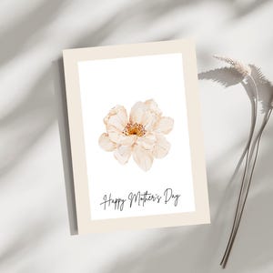 Carte de fête des mères minimaliste - Floral neutre, imprimable, élégante fleur aquarelle, téléchargement immédiat