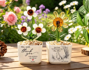 Maceta de vitral personalizada, Gracias por ayudarme a cultivar plantas en macetas de vidrio, Regalo de agradecimiento para maestros, Regalo de agradecimiento para maestros