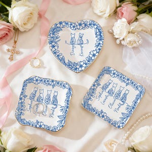 Custom Cat Line Art Toile De Jouy,Personalized Cat Trinket Tray,Minimalist Cat Lover Gift,Pet Memorial Jewelry Dish,Cat Mom Keepsake Gift