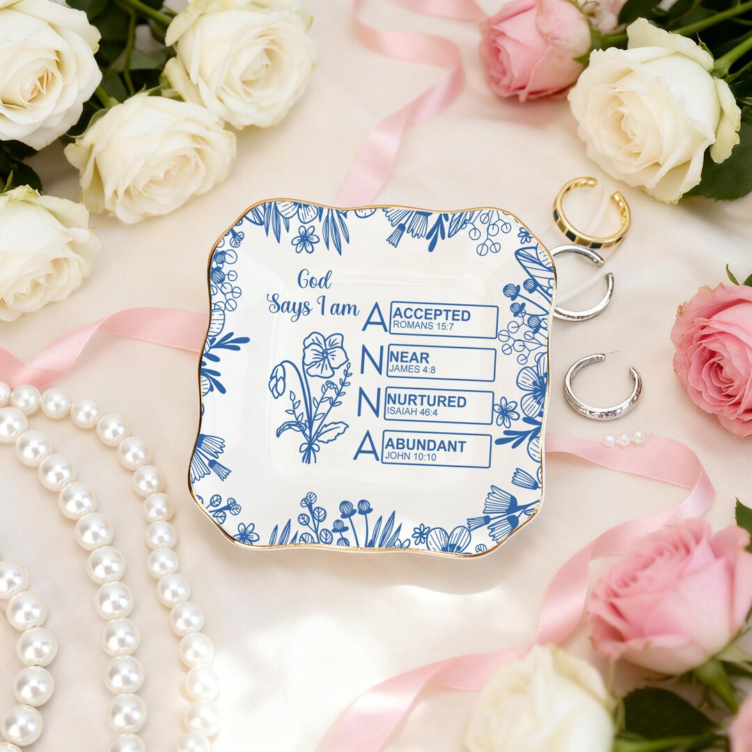 Personalized Christian Name Jewelry Dish,god Says I Am Ring Dish Toile ...