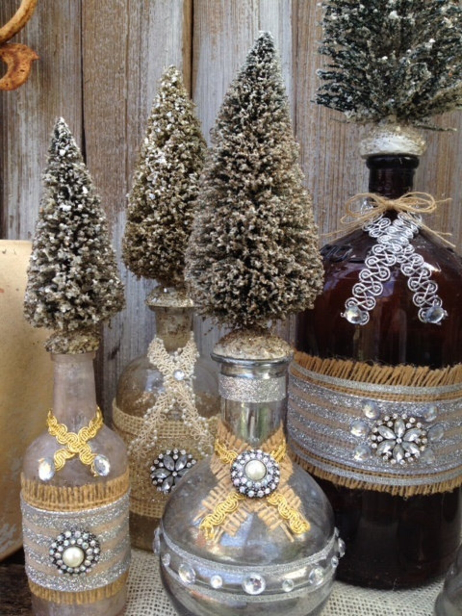 Vintage Style Christmas Bottle brush tree altered bottles with Etsy