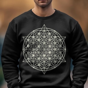 Flower of Life Sweatshirt - Metatron&#39;s Cube - Festival Shirt - Psychedelic Artwork - Spiritual Clothing -