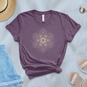 Psychedelic Festival Outfit - Flower of Life T Shirt, Sacred Geometry, Metarton&#39;s Cube Cozy Shirt - Burning Man Rave Tops - Spiritual Gifts