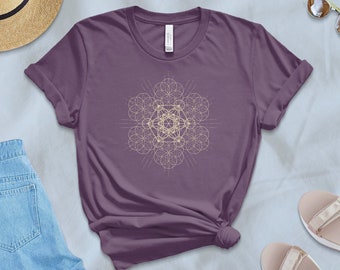 Psychedelisches Festival Outfit - Blume des Lebens T Shirt, Heilige Geometrie, Metartons Würfel Gemütliches Shirt - Burning Man Rave Tops - Spirituelle Geschenke