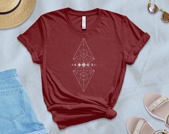 Maglietta con fasi lunari e geometria sacra: design magico dei cristalli