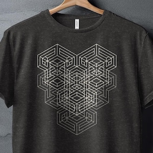 Psytrance-festivalshirt: Illusion Cube-kunstwerk heilige geometrie