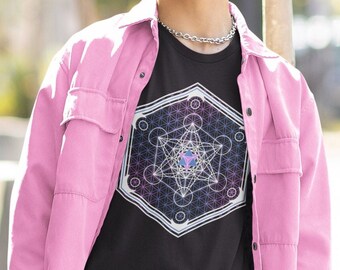 Heilige Geometrie T-Shirt: Blume des Lebens, Metatrons Würfel, Mondchakras