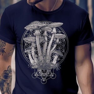 Pilz Dekor Party Shirt, Festival Outfit, Klassisch geschnittenes Heilige Geometrie Tshirt, Gemütliches Boho spirituelles Tank Top, Metatrons Würfel Burning Man T