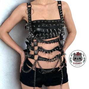 Sexy punk-style tube top + harness + skirt set