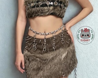Hot desert-style faux fur tube top and skirt set