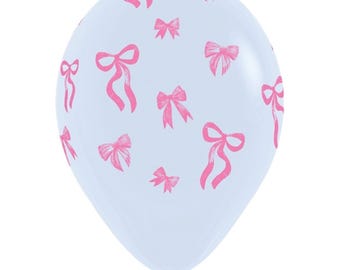 Pretty Pink & White Bows Latex Balloons - 11 Inch - Birthday Party Balloons - Baby Shower - Bridal Shower - Bachelorette Party Decor