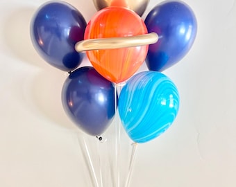 Space Party Latex Balloon Bouquet - Set 6 - Planet DIY Outer Space Birthday Party and Two the Moon Theme Party Balloons
