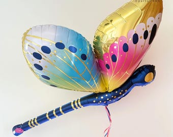 Stunning Colorful Satin Dragonfly Balloons - 40 Inch - Bug Garden Woodland Birthday Theme - Foil Mylar