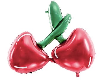 Red Cherries Balloons - 34 Inch -  Cherry Blossom Party - Foil Mylar Balloon Garden Birthday Decorations