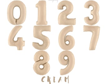 Cream Number Balloons - 40 Inch - 26 Inch - 0,1,2,3,4,5,6,7,8,9 Numbers Birthday Photo Backdrop - Foil Mylar Number Balloon
