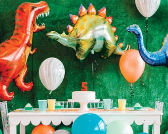 Lot de 4 ballons dinosaures - T-Rex - Apatosaurus - Stégosaure - Idées de décoration de fête d'anniversaire de dinosaure tricératops - Ballons en mylar en aluminium