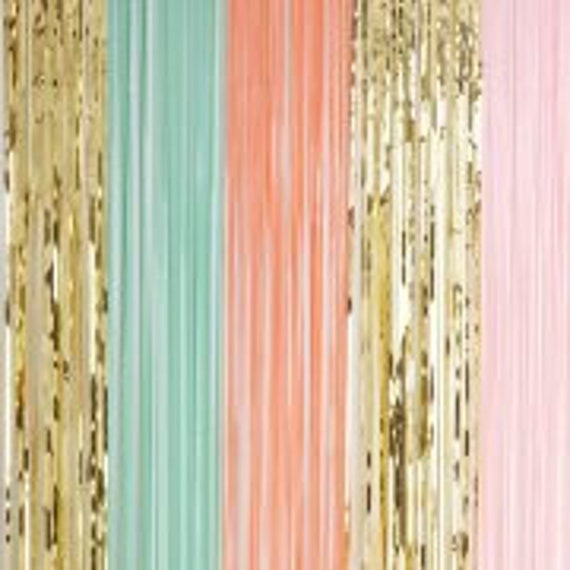 Metallic Foil Mint Coral Gold Blush Fringe Curtain 3 X Etsy