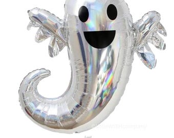 Shimmery Silver Ghost Foil Mylar Halloween Balloon Decorations - 28 Inch - Boo I'm Two!