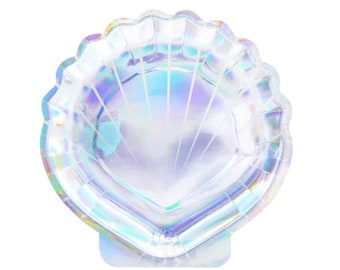 Iridescent Shell Paper Plates - 7-1/4 Inch - Set 6 - Mermaid Birthday Party - Under The Sea Baby Shower Dessert Plate