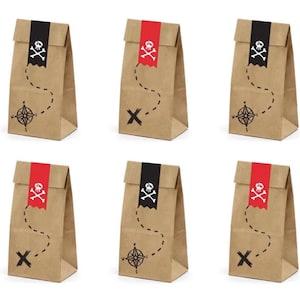 Pirate Party Table Paper Treat Bags - Set 6 - Pirate Theme Birthday Party Favors