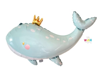Sweet Pastel Baby Blue Whale Balloons - 31 Inch -  Foil Mylar Under The Sea Party Balloons - Birthday Party & Baby Shower Decorations