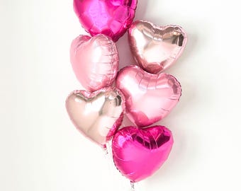Ombre Pink Foil Heart Balloon Bouquets | Set 6 | Valentine's Day Gifts | Mother's Day | Bridal Shower Decor | Love Balloon Bouquet